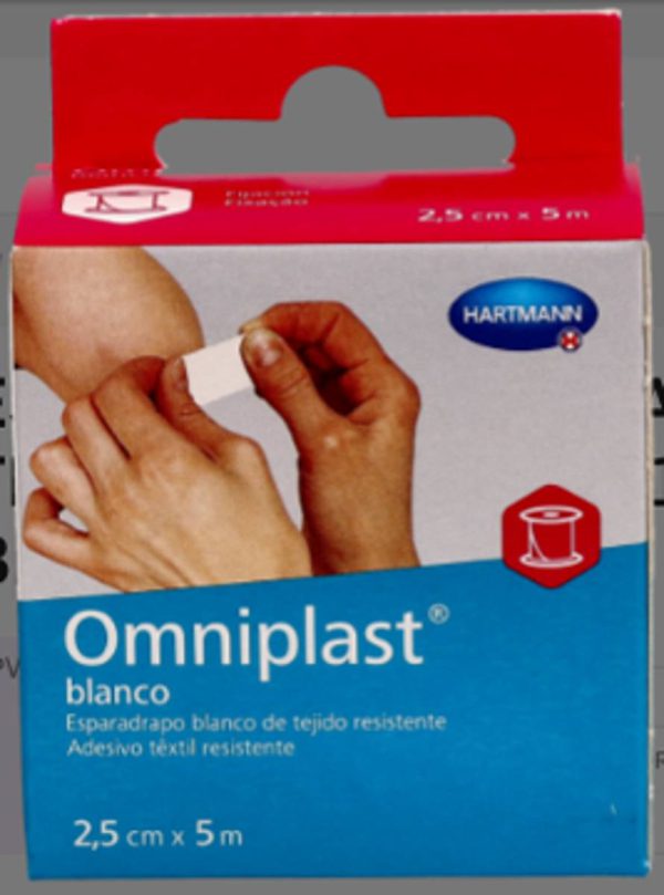 ESPARADRAPO HIPOALERGICO OMNIPLAST TEJIDO RESISTENTE 1 UNIDAD 5 m x 2,5 cm COLOR BLANCO